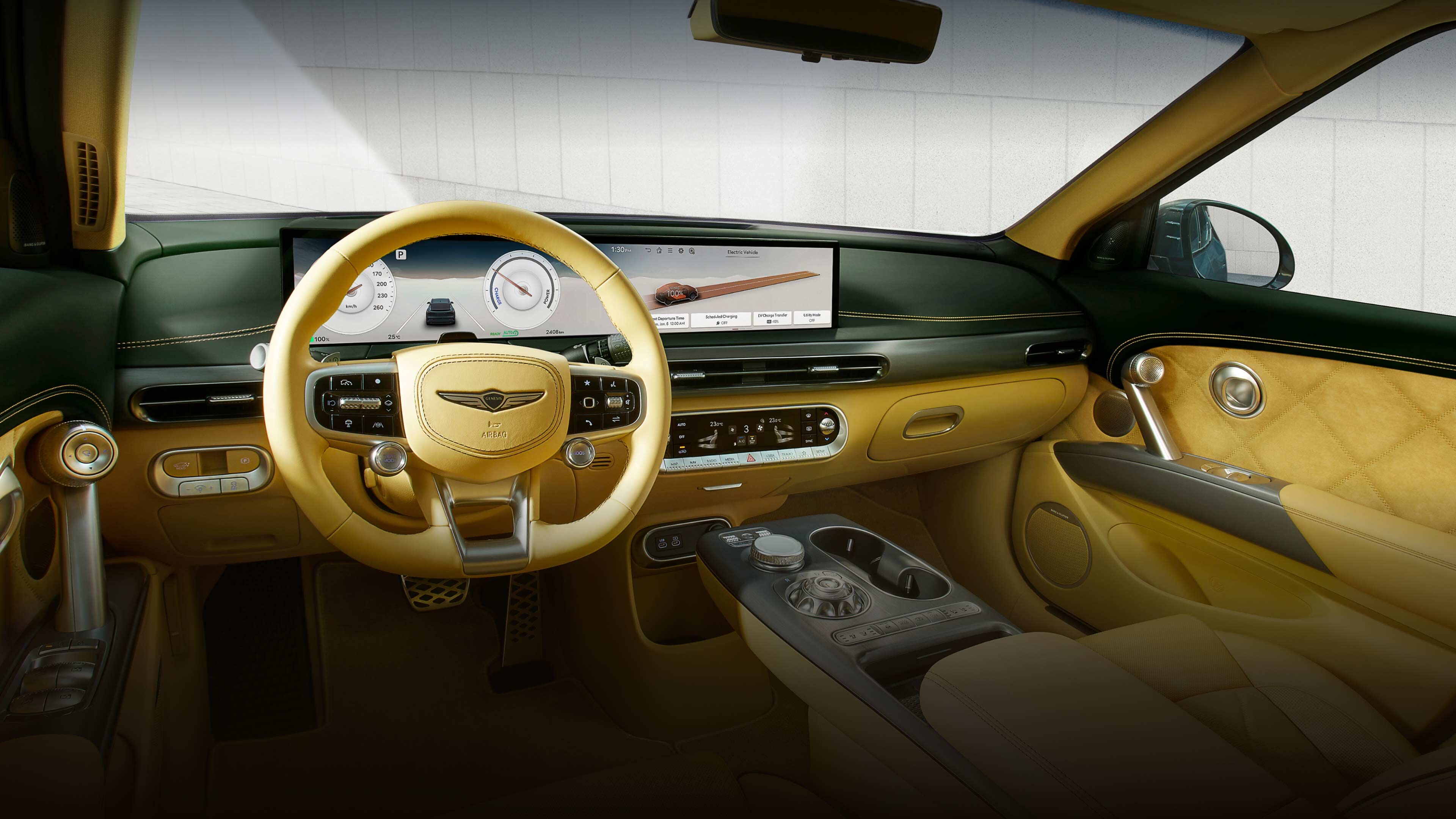 From the passenger seat, the interior design of the GV80 Coupe Black is visible.