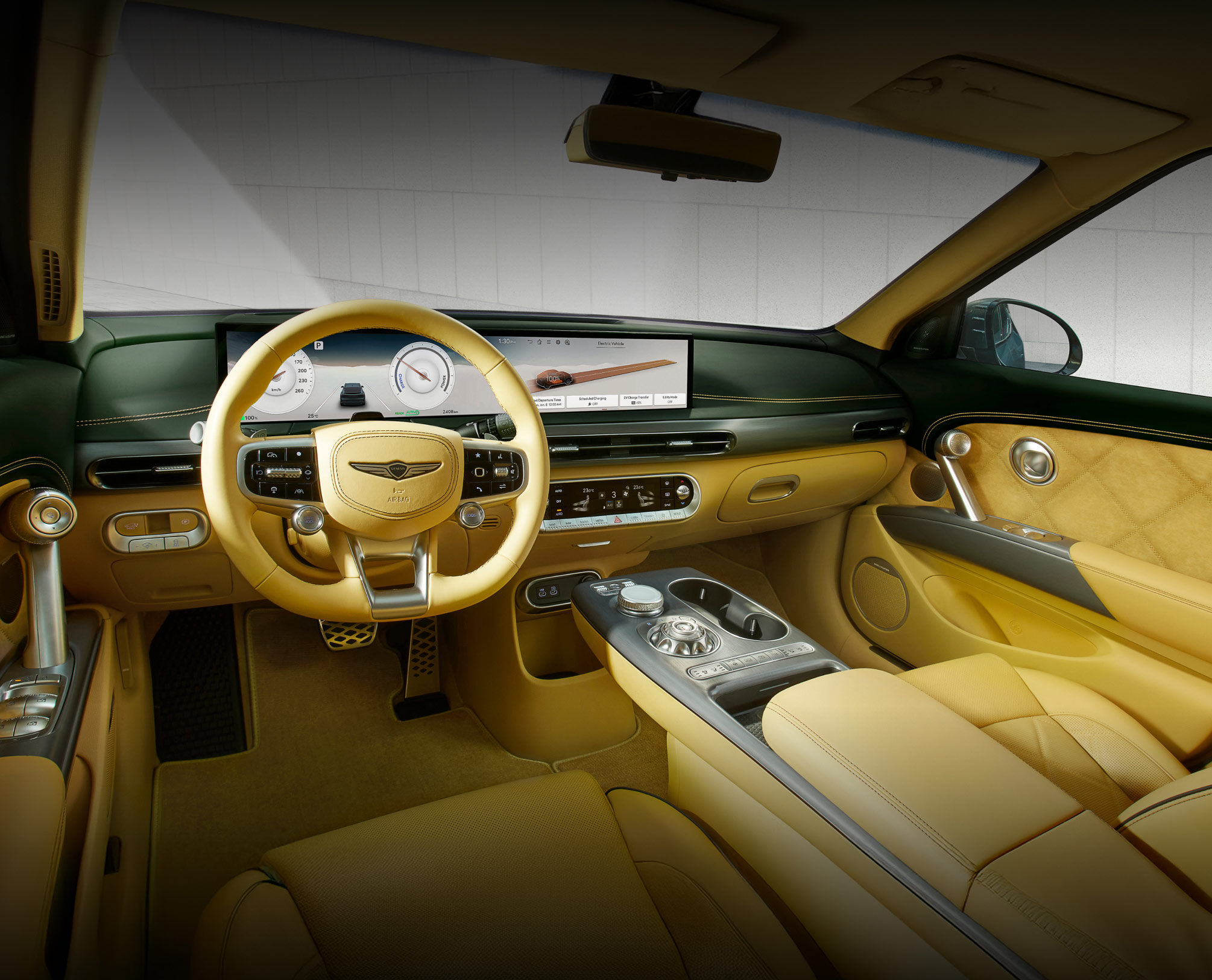From the passenger seat, the interior design of the GV80 Coupe Black is visible.